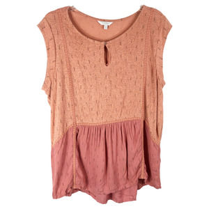 Lucky Brand Plus Size 1X Top‎ Peplum Salmon Pink Orange Cap Sleeve Boho 731